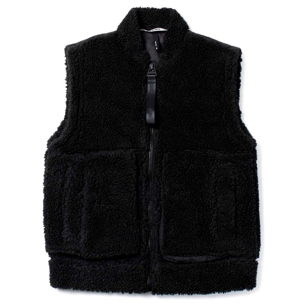 RAINS Kofu Fleece Bomber Vest T1 Black Size S NWT Sherpa Teddy